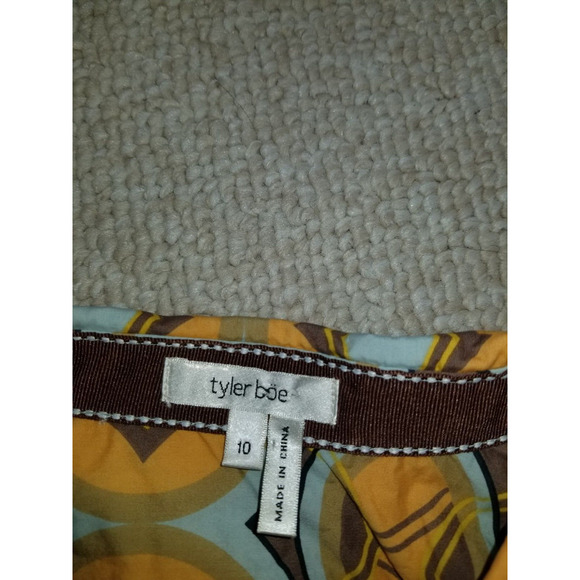 Womens Top-TYLER BOE-brown/orange/blue geometric 100% cotton button-up ls-10 - Picture 4 of 4